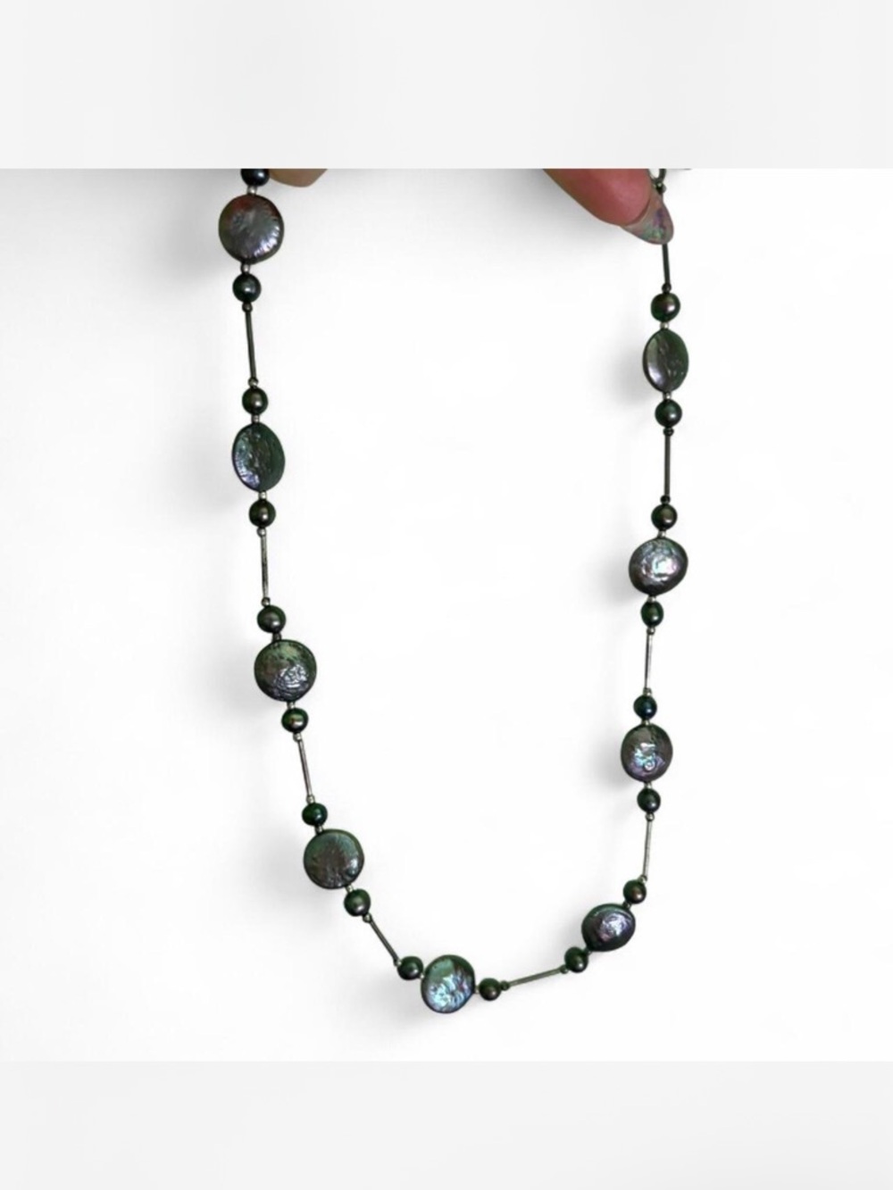 Vintage .925 silver bohemian style gypsy abalone shell necklace 18inch